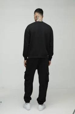 330GSM Tall Oversized Cargo Jogger In Black