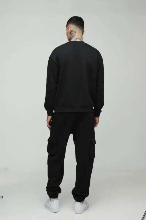 330GSM Tall Oversized Cargo Jogger In Black