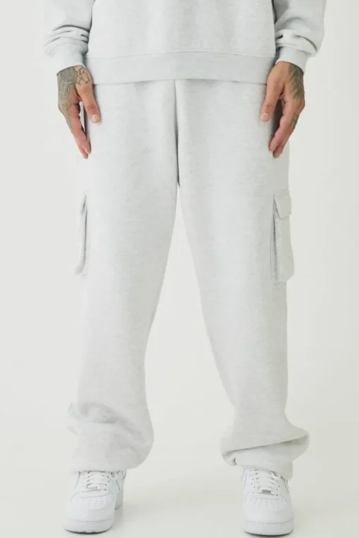 330GSM Tall Oversized Fit Cargo Jogger In Grey Marl
