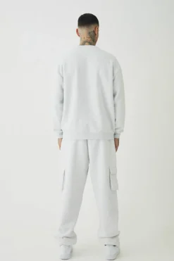 330GSM Tall Oversized Fit Cargo Jogger In Grey Marl