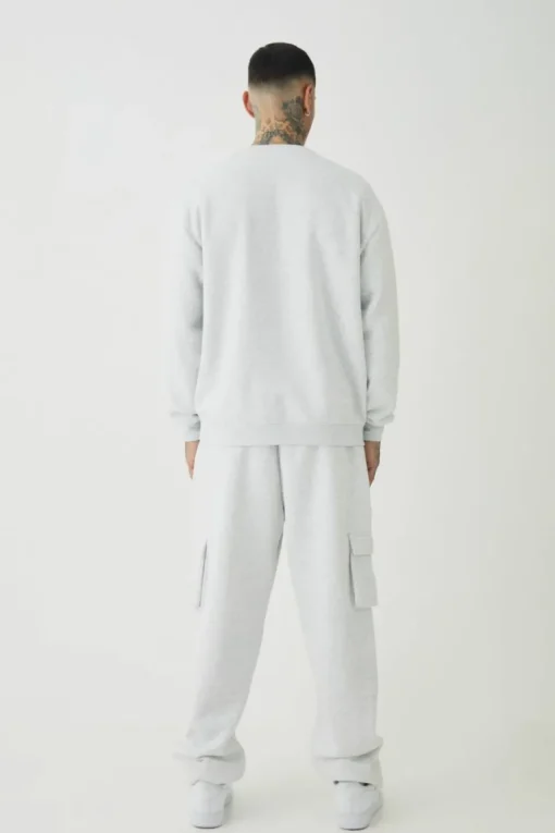 330GSM Tall Oversized Fit Cargo Jogger In Grey Marl