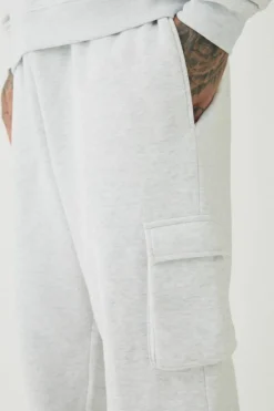 330GSM Tall Oversized Fit Cargo Jogger In Grey Marl