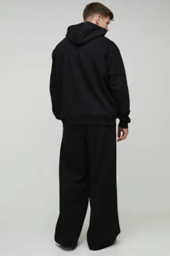 330GSM Tall Oversized Fit Zip Through Hoodie in Black