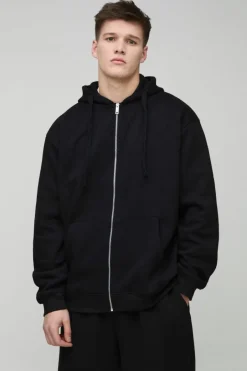 330GSM Tall Oversized Fit Zip Through Hoodie in Black