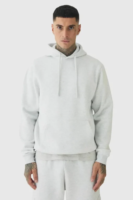 330GSM Tall Regular Fit Hoodie in Grey Marl