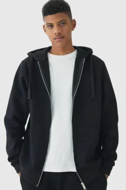 330GSM Tall Regular Fit Zip Through Hoodie in Black