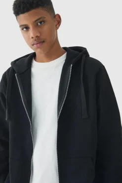 330GSM Tall Regular Fit Zip Through Hoodie in Black