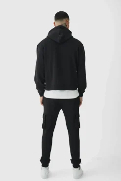 330GSM Tall Skinny Fit Cargo Jogger In Black
