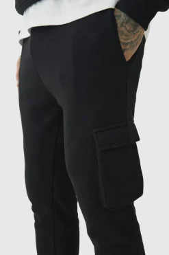 330GSM Tall Skinny Fit Cargo Jogger In Black