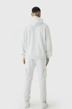 330GSM Tall Skinny Fit Cargo Jogger In Grey Marl