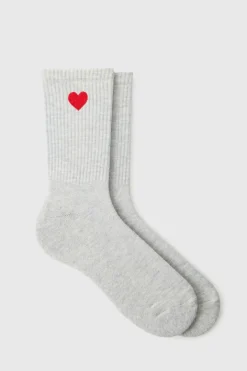 Heart Embroidered Half Terry Socks