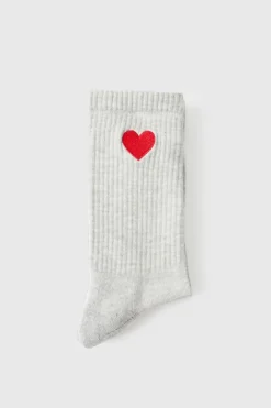 Heart Embroidered Half Terry Socks