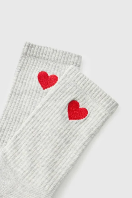 Heart Embroidered Half Terry Socks