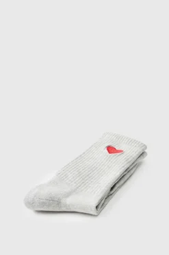 Heart Embroidered Half Terry Socks