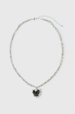 Heart Pendant Chunky Chain Necklace in Silver