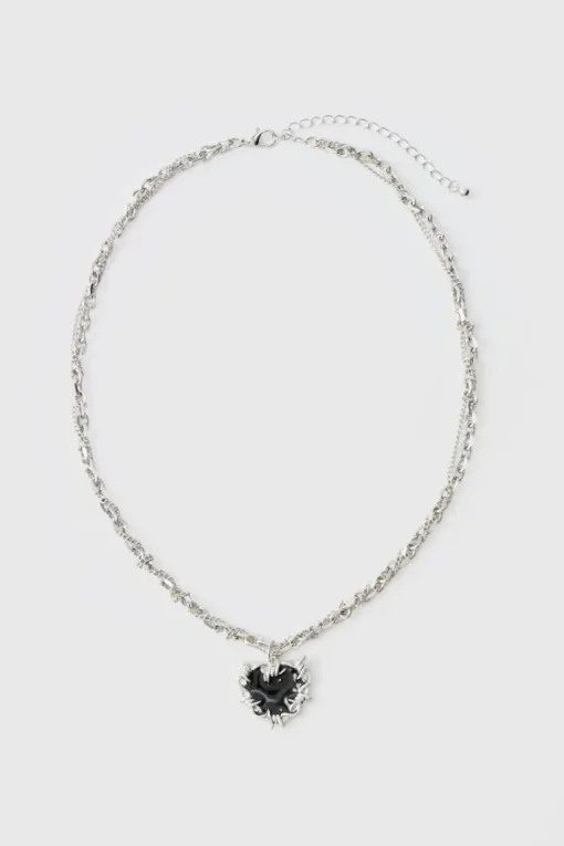 Heart Pendant Chunky Chain Necklace in Silver