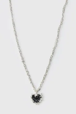 Heart Pendant Chunky Chain Necklace in Silver