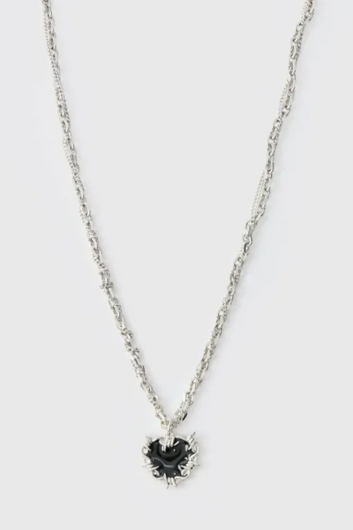 Heart Pendant Chunky Chain Necklace in Silver