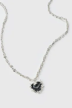 Heart Pendant Chunky Chain Necklace in Silver