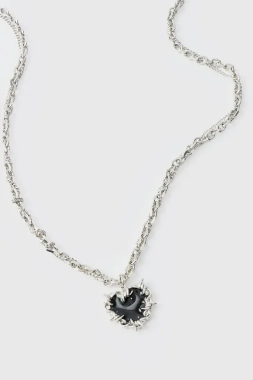 Heart Pendant Chunky Chain Necklace in Silver