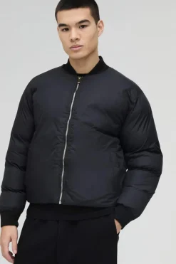 Heavy Padded Puffer Bomber Jacket In Black