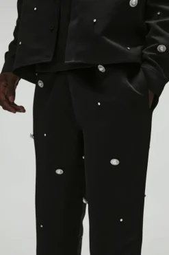 Heavy Satin Embellished Elasticated Waist Flared Trousers