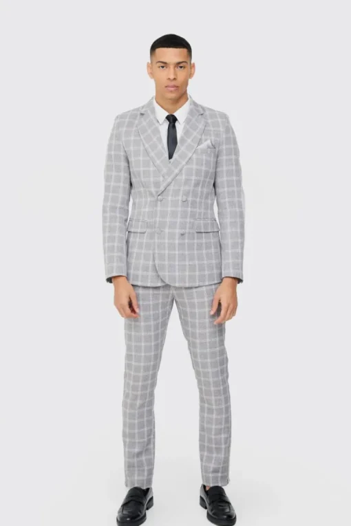 Herringbone Check Contrast Sleeve Panel Fitted Blazer