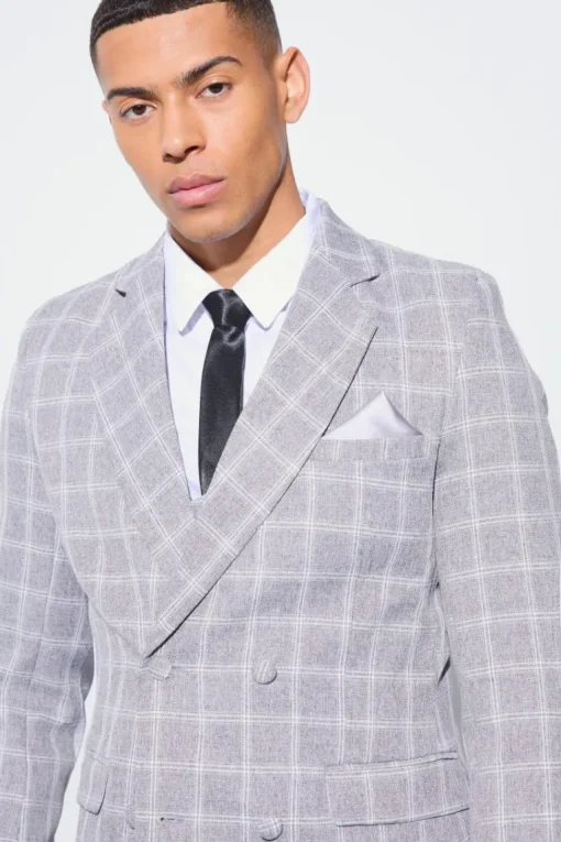 Herringbone Check Contrast Sleeve Panel Fitted Blazer