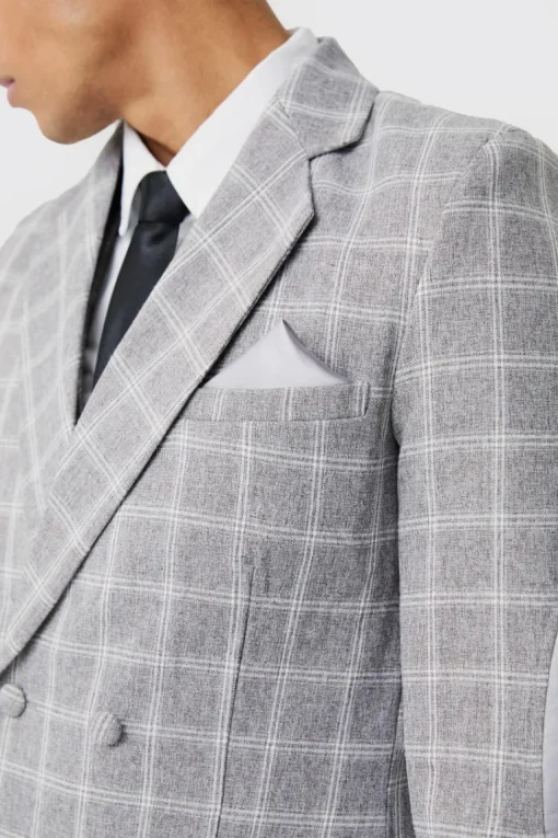 Herringbone Check Contrast Sleeve Panel Fitted Blazer