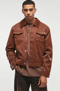High Shine Pu Harrington Jacket In Chocolate