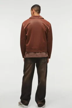 High Shine Pu Harrington Jacket In Chocolate
