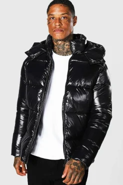 High Shine Puffer Jacket in Black