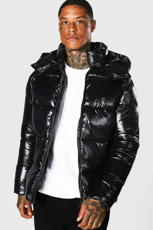 High Shine Puffer Jacket in Black