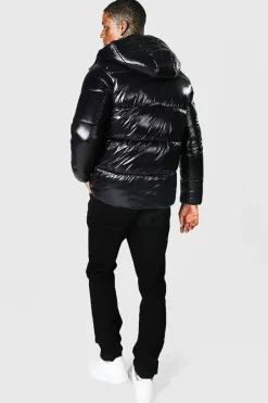 High Shine Puffer Jacket in Black