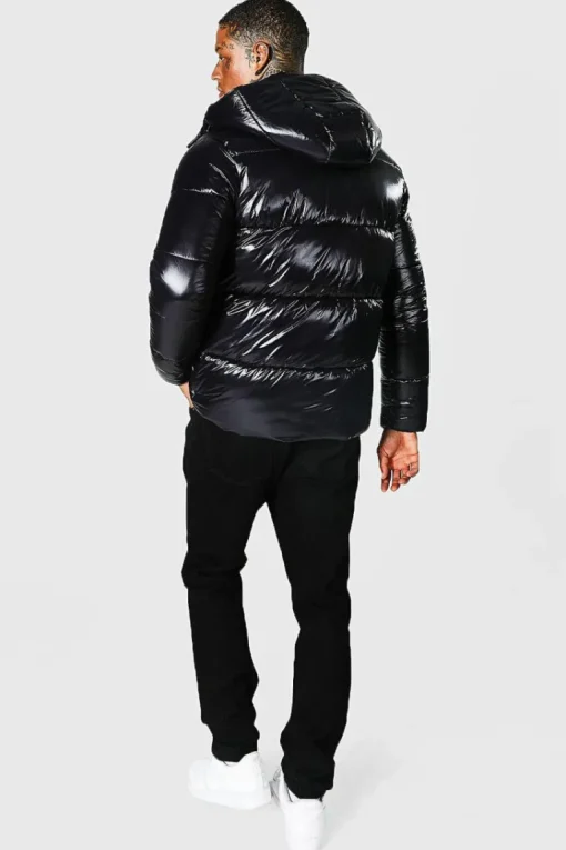 High Shine Puffer Jacket in Black