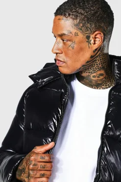 High Shine Puffer Jacket in Black