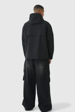 Hooded Mesh Panel Tech Parka In Black