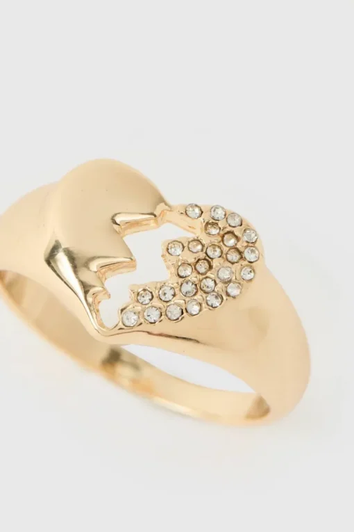 Iced Broken Heart Ring In Gold