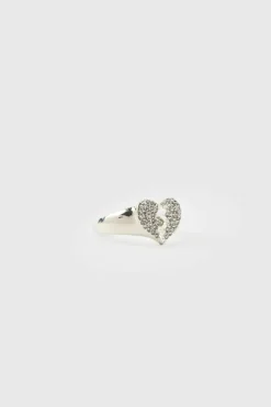 Iced Broken Heart Ring In Silver