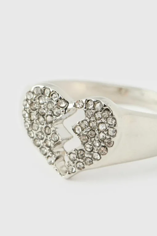 Iced Broken Heart Ring In Silver
