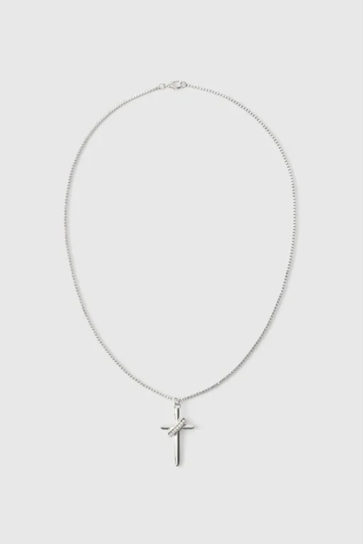 Iced Cross Necklace In Silver