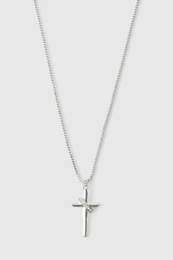 Iced Cross Necklace In Silver