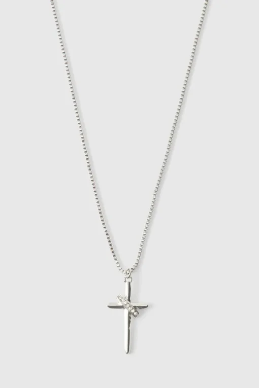 Iced Cross Necklace In Silver