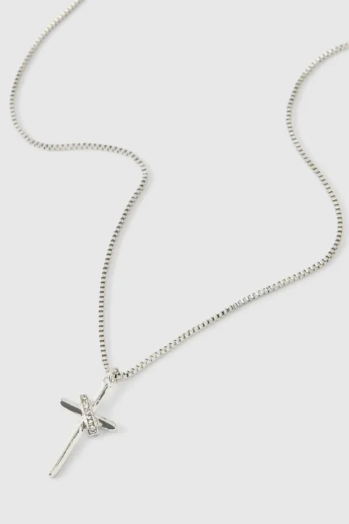 Iced Cross Necklace In Silver