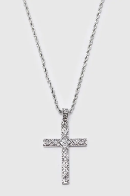 Iced Crystal Cross Necklace with Gift Bag