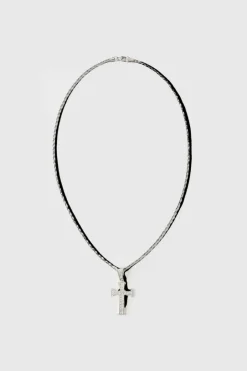 Iced Out Cross Silver Rope Chain Necklace