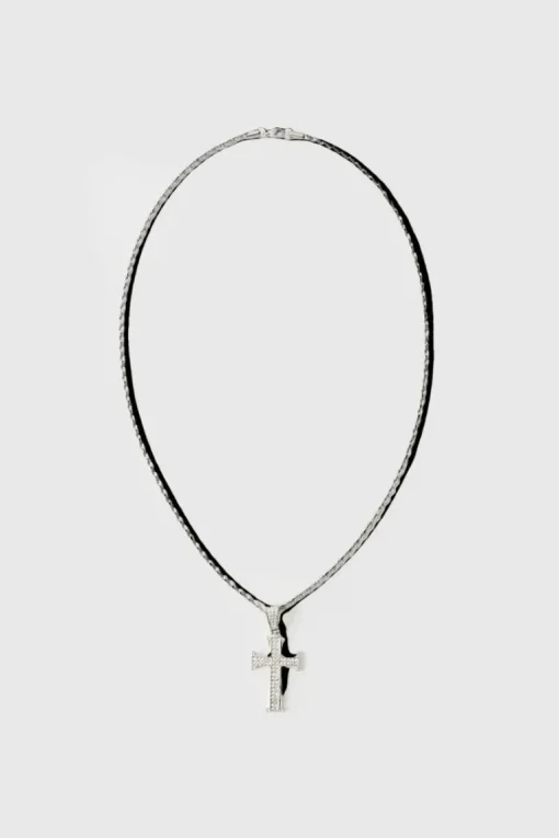 Iced Out Cross Silver Rope Chain Necklace
