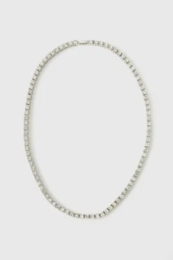Iced Out Silver Tennis Chain Necklace