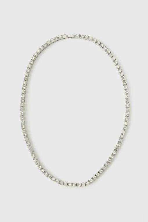 Iced Out Silver Tennis Chain Necklace