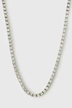 Iced Out Silver Tennis Chain Necklace